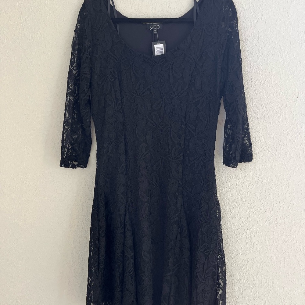 Deb Dress Women XL Black Floral Lace Y2K Gothcore Party Holiday Flare Lined NEW